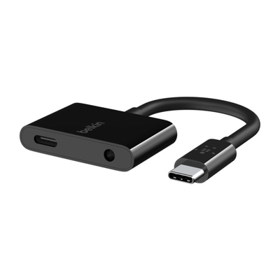 Belkin - Adaptador De Audio De 3,5 Mm RockStar + Carga USB-C, Negro