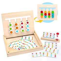 Symiu Juguetes Montessori Tablero Juego de Madera Puzzles Infantiles con Tarjetas de Patrón y Disco de Color Juguete De Rompecabezas Madera para Niños características