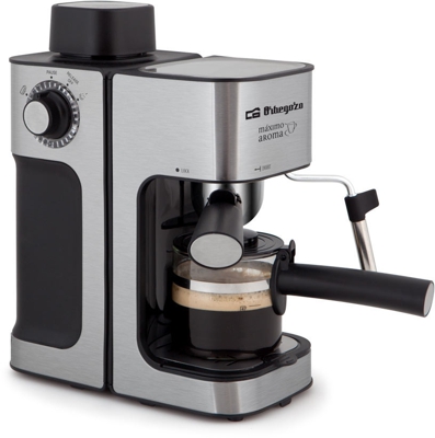 Orbegozo EXP 5000 - Cafetera presión, capacidad de 2 a 4 tazas, vaporizador, incluye jarra de cristal, acero inoxidable