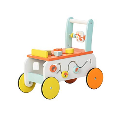 Labebe Andador, Uso 3 en 1 como Carruaje, Zorro Naranja Andador Con Bloques de 1-3 Años, Sin Caminar Andador/Andador Madera/Andador de Madera/Andador