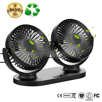 Ventilador USB STLOVE Mini Ventilador Doble Cabeza 360° Rotación Rotación Horizontal 180 ° 3 Velocidades Ventilador Portatil Adecuado para Coche/Mesa/