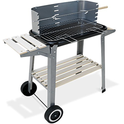 Deuba Barbacoa móvil de carbón vegetal Plateado con 2 estantes de madera y metal rejilla cromada con pinchos de barbacoa características