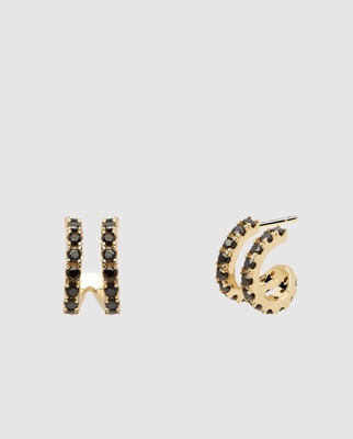 P D Paola - Pendientes De Aro Electra De Plata Con Circonitas Negras