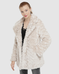 Fórmula Joven - Abrigo De Mujer De Pelo Sintético Cruzado en oferta