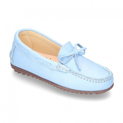 Mocasín Mayores Con Lazos En Piel Extra Suave En Colores Pasteles. 33 Celeste