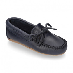 Mocasín Lazos Mayores En Piel Trabajada. 41 Marino características