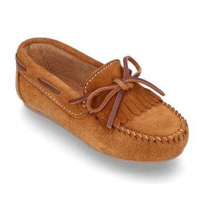 Mocasín Lazos Con Flecos En Piel Serraje. 43 Cuero