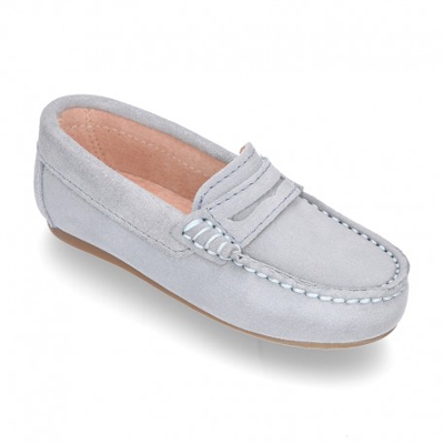 Mocasín Antifaz En Piel Serraje En Colores Pasteles. 41 Azul