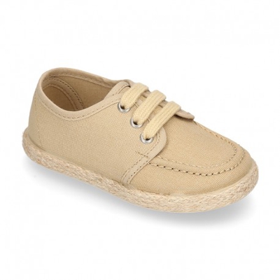 Náutico Tipo Alpargata En Lona Con Cordones. 18 Piedra