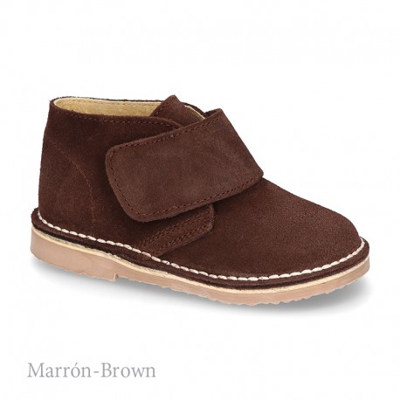 Bota Safari O Pisacacas Con Velcro En Piel Serraje. 19 Marrón