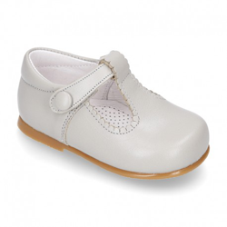 Pepito Clásico Con Ondas En Piel Y Cierre Velcro Con Botón. 24 Gris Perla en oferta