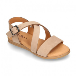 Sandalia Niña Mayor Tiras Cruzadas En Piel Nobuck. 36 Piedra en oferta