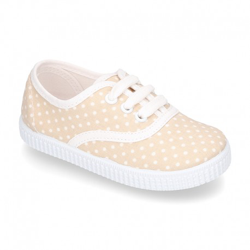 Bamba En Lona Con Cordones Y Estampado Lunares En Pasteles. 38 Piedra en oferta