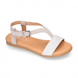 Sandalia Niña Mayor En Piel Serraje Con Glitter. 28 Gris Perla en oferta