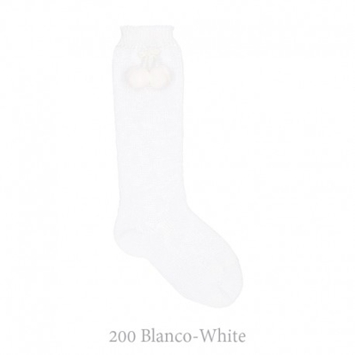 Calcetín Alto Perlé Con Borlas Condor. 200-blanco 0