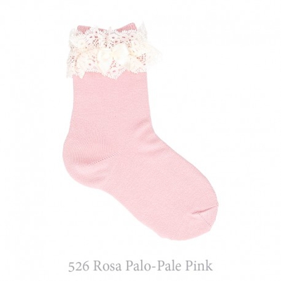 Calcetín Corto Con Puntilla Y Lazo Condor. 526-rosa Palo 4
