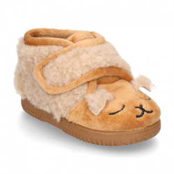 Nueva Botita De Casa Velcro Ovejita En Lana. 25 Camel características