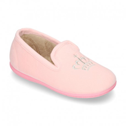 Nuevas Zapatillas De Casa En Lana Rosa Con Bordado Corona Plata. 25 Rosa características