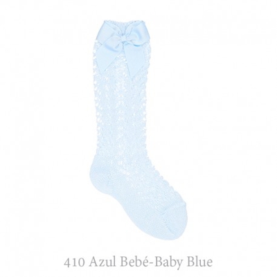 Calcetín Alto Perlé Calado Con Lazos Condor. 410-azul Bebé 1