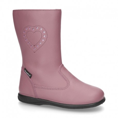 Bota Caña Alta Con Corazón Y Cremallera En Piel Lavable. 24 Rosa