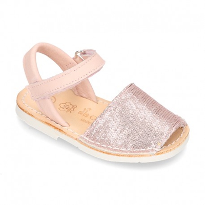 Menorquina Velcro En Piel Extra Suave Con Lentejuelas. 21 Rosa