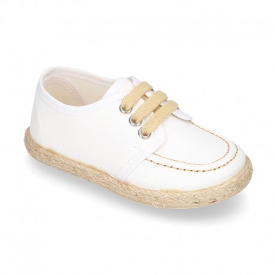 Náutico Tipo Alpargata En Lona Con Cordones. 19 Blanco