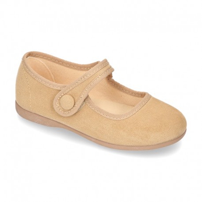 Merceditas Niña Velcro Con Botón En Serratex. 18 Camel