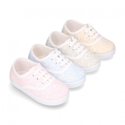 Bamba En Lona Con Cordones Y Estampado Chachemir. 36 Beige en oferta