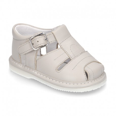 Nueva Sandalia Tipo Pepito En Piel Suave Para Niños Bebés. 20 Gris Perla