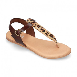 Nueva Sandalia Niña Mayor Tipo Romana En Piel Animal Print. 35 Marrón características