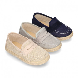 Nuevo Mocasín Tipo Alpargata En Lino Para Peques. 21 Gris en oferta