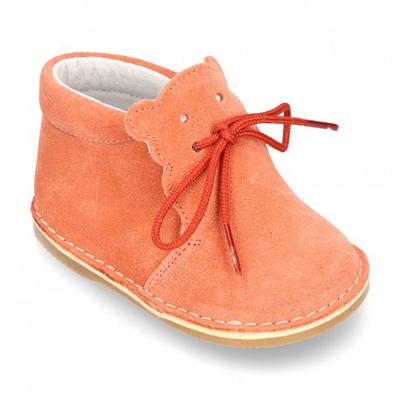 Botita Safari Bebé Osito Con Suela Super Flexible En Piel Serraje En Colores Pasteles. 22 Coral