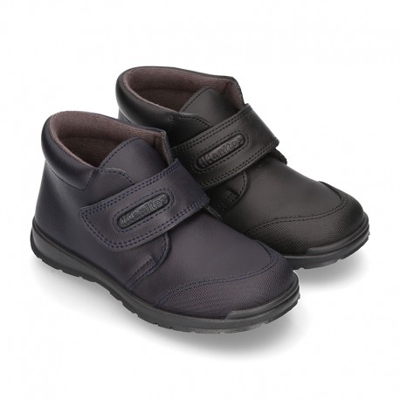 Zapato Colegial Tipo Botita Con Velcro En Piel Lavable. 29 Negro