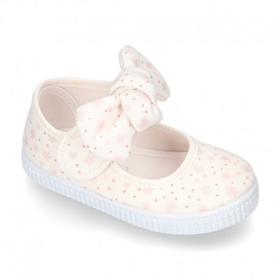 Mercedita Tipo Bamba Con Velcro Y Lazo En Lona Astro. 34 Rosa