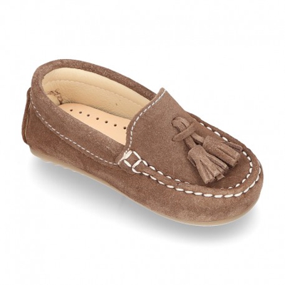 Mocasín Borlas Pequeños Piso Conductor En Serraje. 21 Topo.