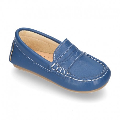 Mocasín Con Antifaz En Piel Napa Suave Para Peques. 24 Azul Medio