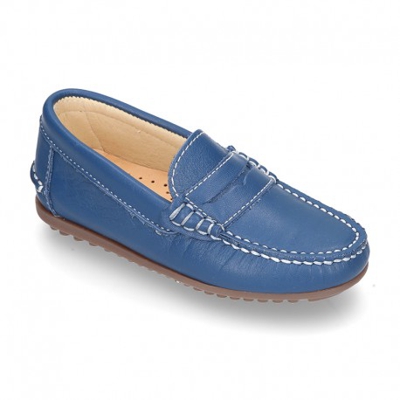 Mocasín Con Antifaz En Piel Napa Suave. 30 Azul Medio