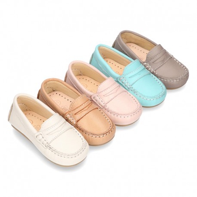 Mocasín Con Antifaz En Piel Extra Suave Y Colores Pasteles Para Peques. 24 Verde Agua