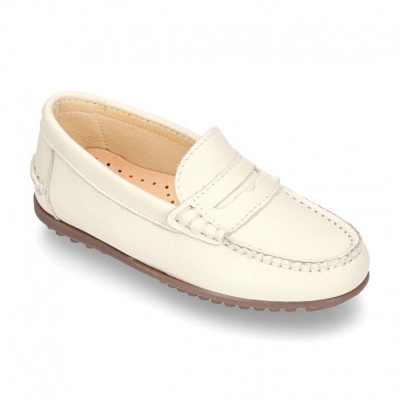 Mocasín Con Antifaz En Piel Napa Suave. 35 Marfil
