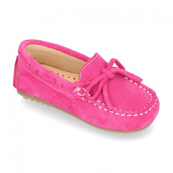Mocasín Lazos Peques Piso Conductor En Piel Serraje. 23 Fucsia. características