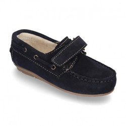 Mocasín Con Velcro En Piel Serraje. 31 Azul Marino en oferta