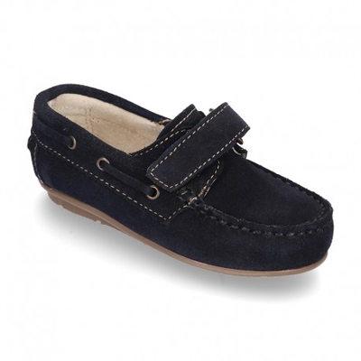 Mocasín Con Velcro En Piel Serraje. 31 Azul Marino