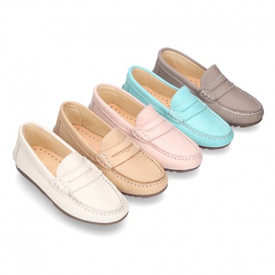 Mocasín Con Antifaz En Piel Extra Suave Y Colores Pasteles. 41 Gris
