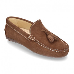 Mocasín Borlas Mayores Piso Conductor En Piel Serraje. 44 Topo.. en oferta