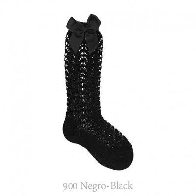 Calcetín Alto Perlé Calado Con Lazos Condor. 900-negro 00