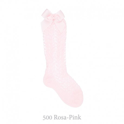 Calcetín Alto Perlé Calado Con Lazos Condor. 500-rosa 1 características