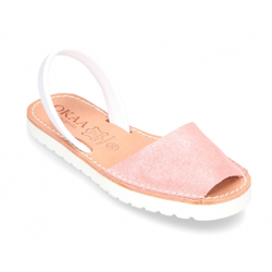 Menorquina Escotada Con Tira En Piel Suave Con Brillos Y Suela Blanca. 31 Rosa. características