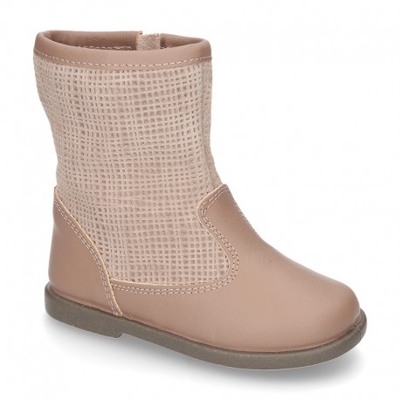 Nueva Botita En Piel Combinada Con Piel Serraje Grabado. 23 Gris