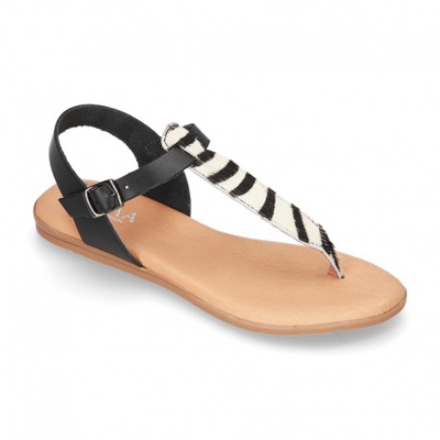 Nueva Sandalia Niña Mayor Tipo Romana En Piel Animal Print. 35 Negro
