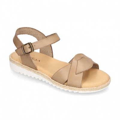 Nueva Sandalia Cruzada Niña Mayor En Piel. 28 Topo